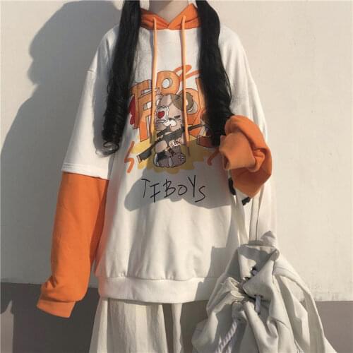 Deeptown Japan Style Anime Print Hoodie Women Kawaii Sweatshirt Patchwork Oversized Long Sleeve Cute Tops E Girl Casual Clothes