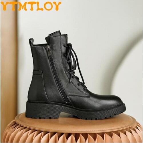 Soft Leather High-top Mid-tube Boots Womens 21 Autumn And Winter New Style Single Boots With Side Zipper And Velvet Thick-soled