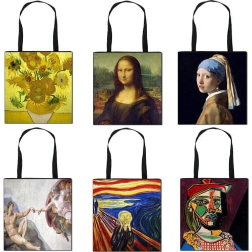 Starry Night / Statue David / Mona Lisa Women Handbags Ladies Shoulder Bags Van Gogh / Michelangelo Casual Totes Shopping Bags