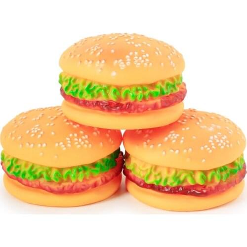 ZZSLHL Pet Dog Toys Rubber Hamburger Chew Toys Hamburger Shaped Food Toy Squeaky Sound Toy Dogs Puppy Chew Toy for Dogs Pet