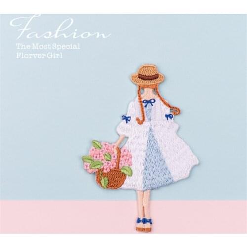1PCS special flower girl embroidery patch Iron on patches for new year clothes with glue bag phone hat dress book DIY sticker