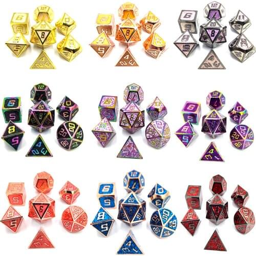 7pcs/set Metal Dice Polyhedral RPG MTG DND Dice Set Velvet Pouch D&D Dice D20 D12 D10 D% D8 D6 D4 Table Games dados dices Set