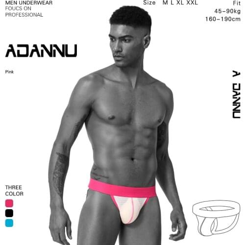 ADANNU 3PC/LOT Sexy Men Underwear Jockstrap Thong G-String And Gay Breathable Briefs Men Underwear Sexy Bikini Male Panties