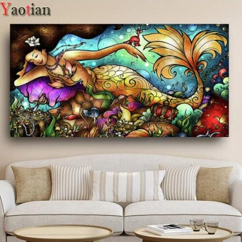 5D Diy Diamond Painting Full Drill Cartoon Mermaid Diamond Mosaic Embroidery Cross Stitch Interior Decor Painting Handicraft