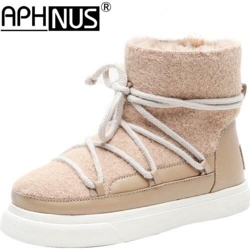 APHNUS Womens Boots Winter Fur Short Ankle Booties Flats Low Mid Heels Pumps Platforms Trifle Woman 2020 Shoes For Women Boot