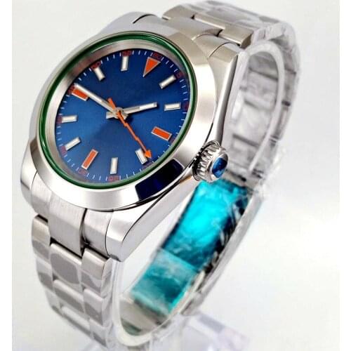 Bliger 40mm mens top luxury watches silver case sapphire glass blue sterile dial luminous automatic mechanical watch