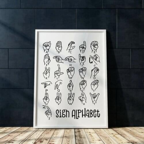 Prints Wall Art Picture Sign Language Alphabet Kids Room Home Decor Education Sign Poster Nursery Nordic Style Canvas Painting