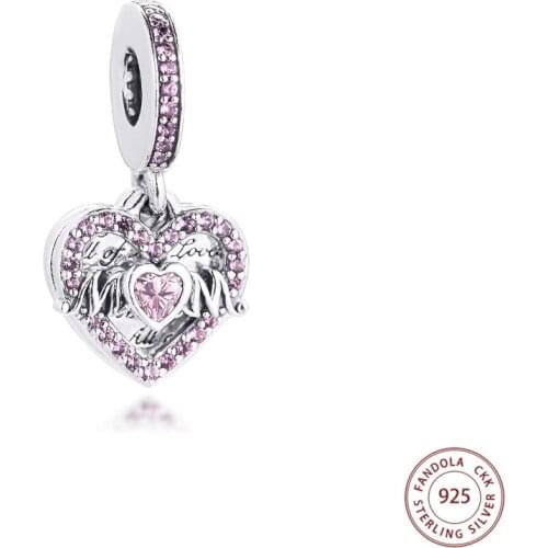 Mothers Day 2021 Fits Pandora Bracelet 925 Sterling Silver Heart & Mum Dangle Charms Beads for Jewelry Making DIY Gift Kralen