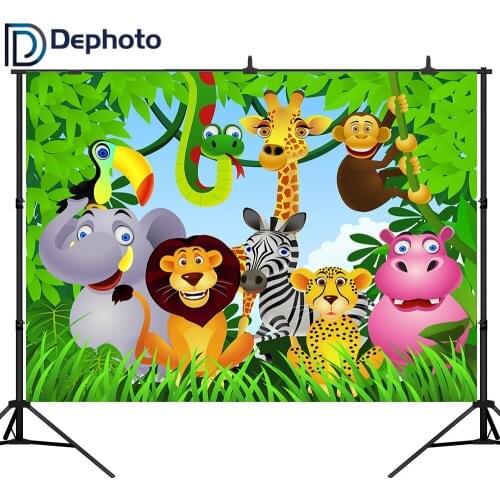 DePhoto Jungle Safari Party Photo Backdrop Animals Forest Photography Background Birthday party Theme Party Decoration