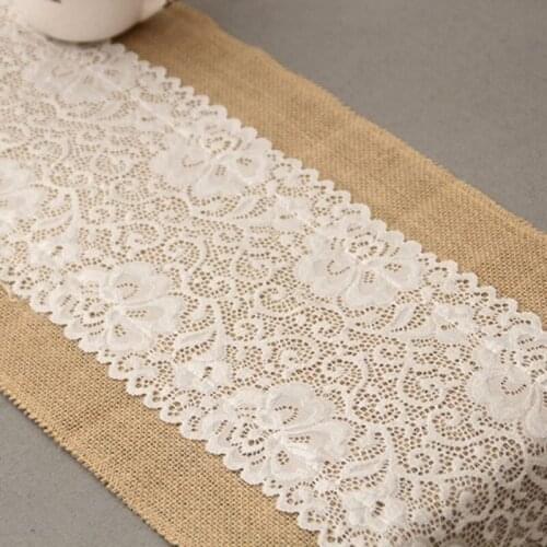 Rustic Vintage Table Runner for Outdoor Wedding Birthday Party Banquet Decoration Burlap Lace Table Runner 12X108 Inch