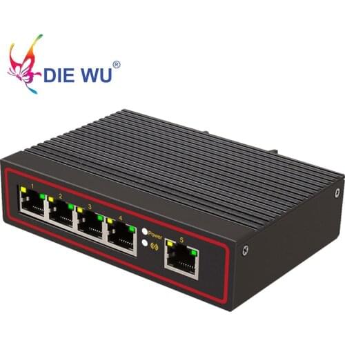 DIEWU 5 Port Industrial Ethernet Network Switch 10/100m Signal Strengthen DIN Rail Type