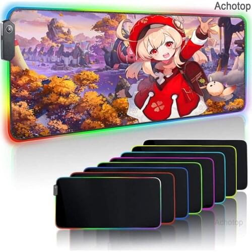Genshin Impact RGB Mouse Pad DIY Mousepad Gamer LED Light Luminous Laptop clavier Gaming setup accessories desk pad XL Mouse Mat