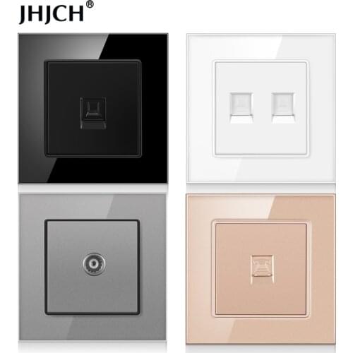 JHJCH-Panel de cristal de 1 entrada RJ45, Conector de Internet CAT6, TV, Tel,toma de datos de pared