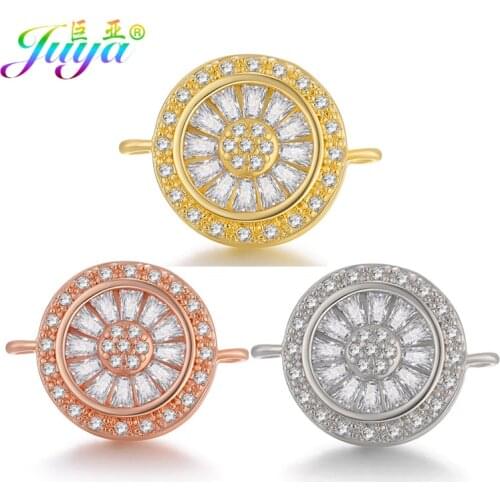 Juya DIY New Jewelry Findings Cubiz Zirconia Flower Jewelry Connectors Accessories Handmade Bracelets Necklace Earrings Material