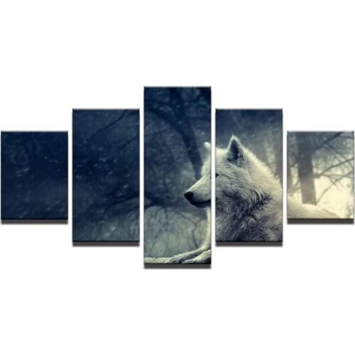 Canvas Oil Painting Home Decoration Wall Art Frame Poster 5 Panel Animal Wolf Dog Fox Pictures For Living Room HD Prints