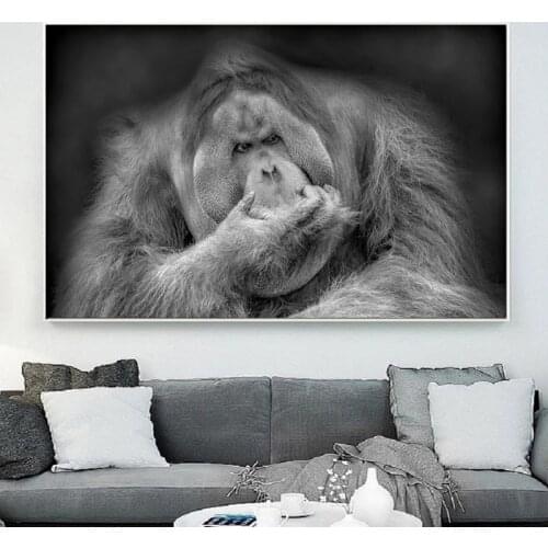 African Wildlife Orangutan Canvas Paintings Black White Animals Art Posters Prints Wall Pictures for Living Room Home Decor