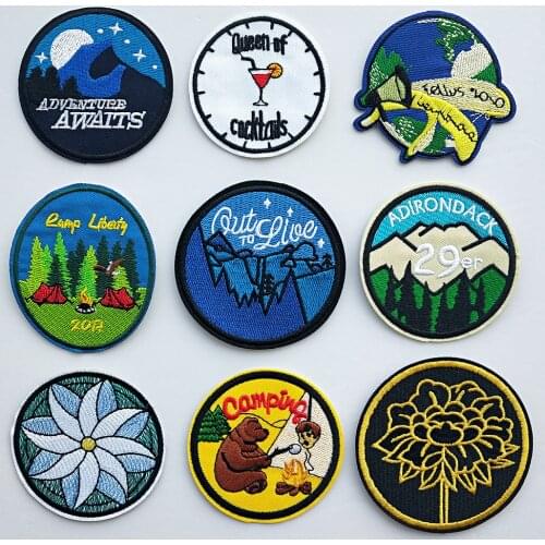 Round Stickers Forest Embroidery Patches diy Iron On Patch Embroidered Patchs Badge Appliques For Clothing Backpack HXY-0408
