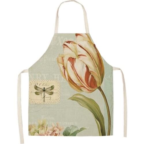 Kitchen Apron Cotton Linen Plant Flower Printed Sleeveless man women Chef Cooking Aprons Kitchen accessories 68*55cm 0012