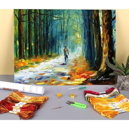 Summer Forest Printed Canvas 11CT Cross-Stitch DIY Embroidery Kit DMC Threads Handicraft Handiwork Knitting Sewing Decor