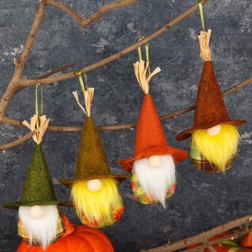 Small Pendant Hanging Pieces Ornaments Set Rudolph Faceless Old Man Doll 17x6cm 4pcs Polyester Multicolor Thanksgiving