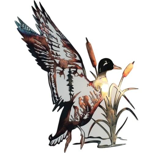 Solo Mallard Hunting & Trout Fishing Scene Metal Wall Art Animal Shape Wall Decal Vivid Decoration for Home LBShipping