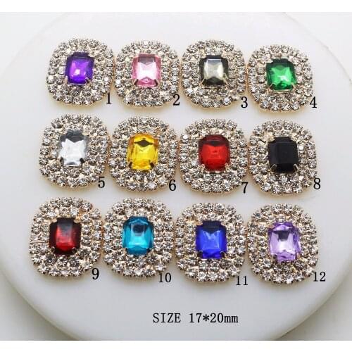 Mini 10pc 17*20mm golden for flatback Acrylic Rhinestone Button DIY Diamond Button Invitation gail hair bowknot Flower Accessory