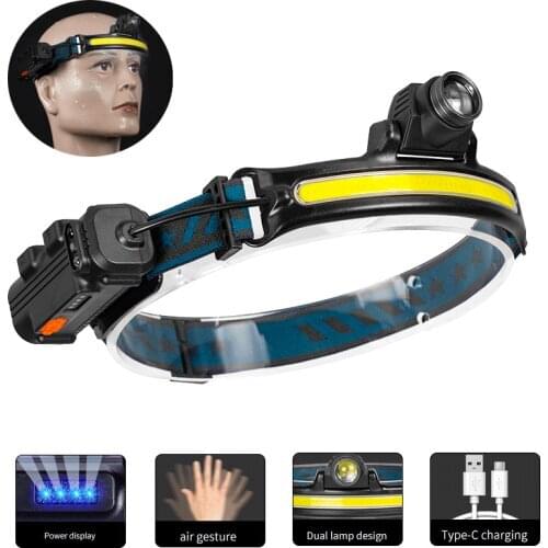 XPG COB LED Mini Headlamp Motion Sensor 3-Modes Headlight Rechargeable Waterproof Head Torch with Focusing Cob Camping Tent Lamp