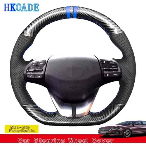 DIY Hand-stitched Comfortable Genuine Leather Car Steering Wheel Cover For Hyundai Elantra 4 2016 2017 2018 2019 Ioniq 2017-2019