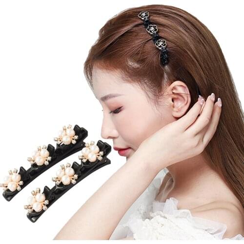 New Women Elegant Flower Pearls Braid Hairpins Sweet Hair Decorate Clips Bangs Hold Barrettes Headband Fashion Hair Accessories