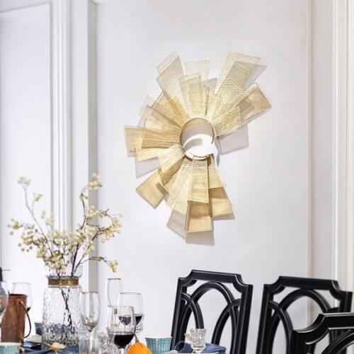 New Chinese Style Porch Sun Wrought Iron Wall Pendant Creative Light Luxury Dining Room Bedroom Bedside Background Decoration