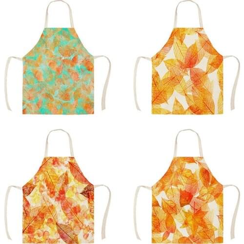 Autumn Maple Leaf Printing Kitchen Apron for Women Home Cooking Baking Coffee Shop Cotton Linen Cleaning Aprons WQT304