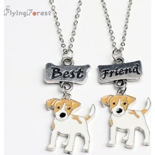 2PCS/SET Fashion Jack Russell Terrier Necklaces For Women Men Girls Best Friends Pendant Necklace Dog Charms Friendship Gifts