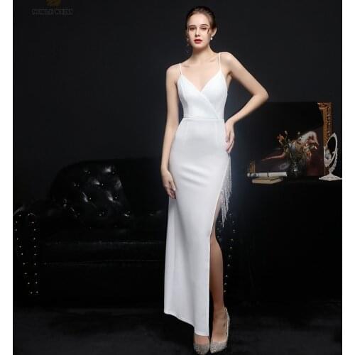 Prom Dress V-Neck Dresses Woman Party Night Mermaid Beading Prom Dresses with Split