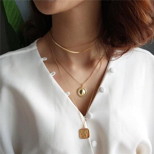 INZATT 925 Sterling Silver Minimalist Gold Round Square Rose Flower Pendant Necklace Jewelry 45CM 55CM Chain For Women Gift