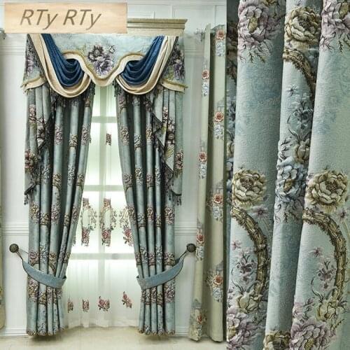 European embroidery luxury 4D jacquard high-grade thickening living room bedroom shade French Window luxury Villa Voile Curtain