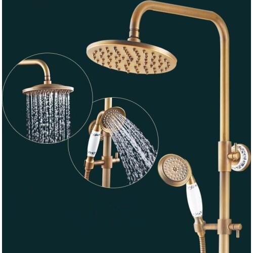 2016 Luxury Antique Copper Shower Faucet Set / Ceramic Decoration /Wall Mounted Bathroom Bathtub Faucet+Handheld Shower