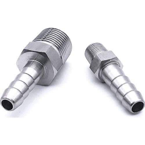 1/8" 1/4" 3/8" 1/2" 3/4" BSPT Male x Fit 6/8/10/12/14-20mm Hose Barb Hosetail Fitting 304 Stainless Water Gas Propane