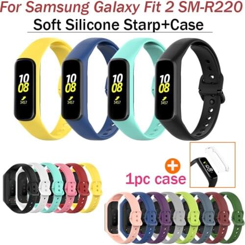 Silicone Watchband For Samsung Galaxy Fit 2 SM-R220 Smart Watch Replacement With Protective Case For Samsung Galaxy Fit 2 Strap