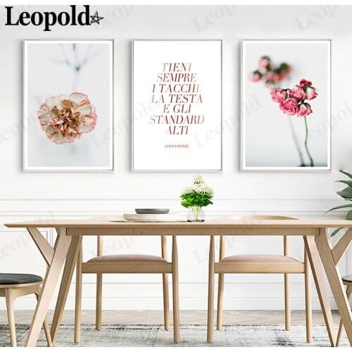 Modern Minimalist Floral Canvas Poster Scandinavian Style Pink Carnation Painting Wall Art Nordic Home Bedroom Decoration