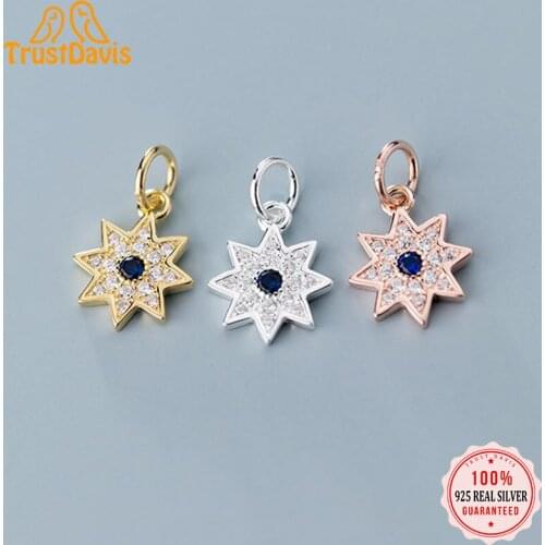 Trustdavis 2021 Fashion Real 925 Sterling Silver Sweet Sky Star Shiny CZ Charm Pendant Handmade DIY Accessories Jewelry DZ193