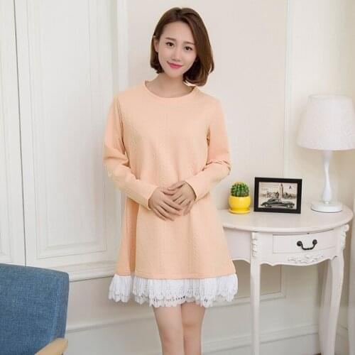 Spring autumn Pregnant woman clothes Maternity dress Knitted sweater Long sleeve lace stitching dresses pregnancy wear clothing