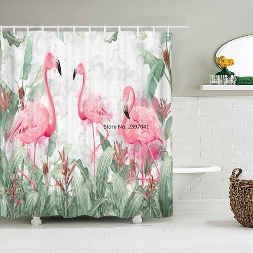 Waterproof Fabric Bathroom Curtains Flamingo Birds Plant Shower Curtain 3D Printing Decor With Hooks 240X180 Bath Screen