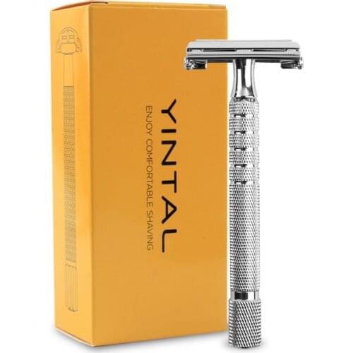 YINTAL Chrome Long Handle 11.3 CM Version Butterfly Open Double Edge Safety Razor Durable Plated with Over The Heavy Alloy