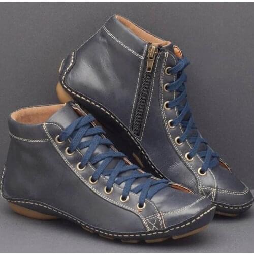 2020 Autumn Winter Retro Women Boots Fashion Leather Ankle Boots Zapatos De Mujer Wram Botas Mujer platform boots grey boots