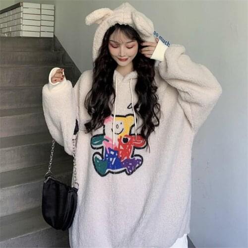 Female Korean Kawaii Cute Lazy Loose Bear Sweatshirt Womens Sweatshirts Japanese Harajuku Ulzzang Vintage Clothing For Women