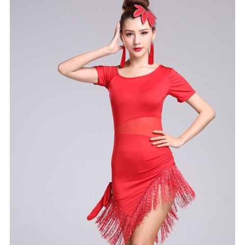 Latin Dance Costume Women Ballroom Tango Salsa Cha Cha Tassel Latin Dance Skirt Sexy Woman 4 Color Plus Size Latin Dance Dresses