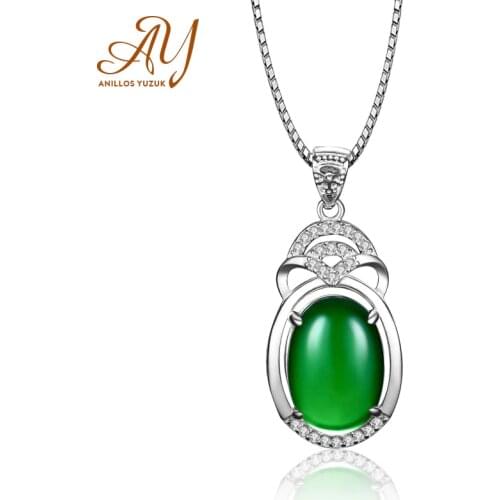 Anillos Yuzuk 925 Sterling Silver Oval Green Red Agate Gemstone White Gold Pendant Necklace Jewelry Wholesale Drop Shipping
