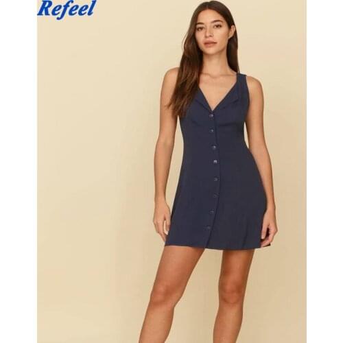 Vintage Navy Chiffon Turn Down Collar Vestidos Palace Sleeveless Tank Dresses Center Buttons Women Dress