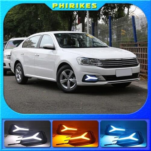 1 Pair For Volkswagen VW Lavida 2019 with Yellow Trun Signal Light Blue Night Lamp LED DRL Daytime Running Light