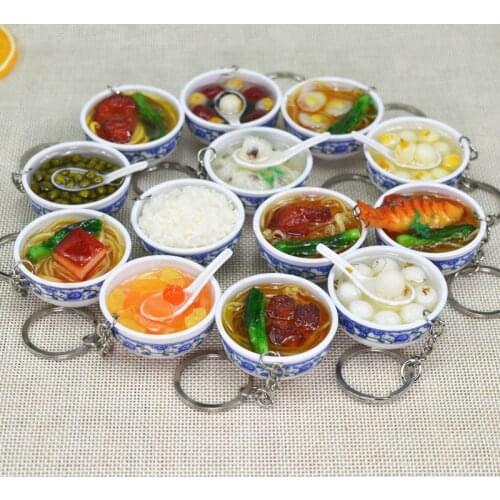 2021 Simulation Food Chinese Food Keychain Chinese Dishes Small Bowl Pendant Toy Model Blue and White Porcelain Mini Food Props